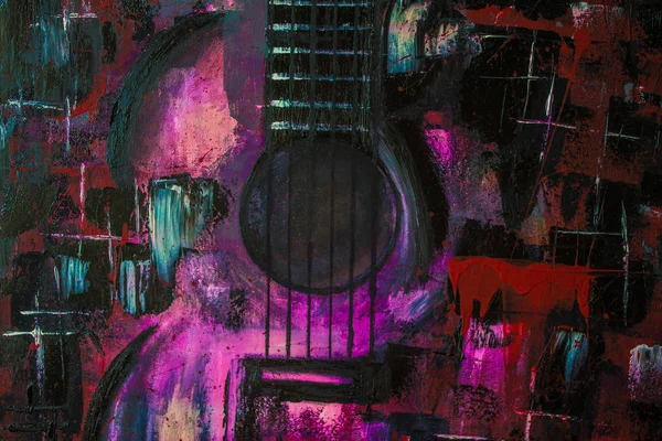 Pintura Óleo Abstracta Art Guitarra Roja Hermosa Pintura Óleo Fondo — Foto de Stock