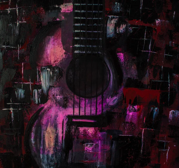 Abstract oil painting. Guitar. Red Guitar. Background, texture.