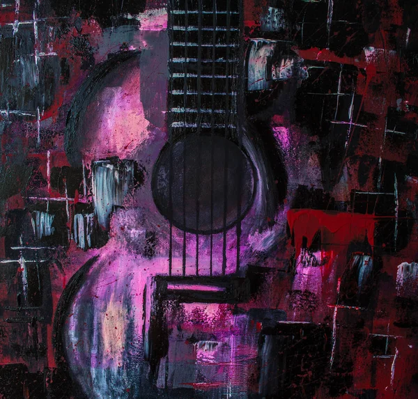 Abstract oil painting. Guitar. Red Guitar. Background, texture.