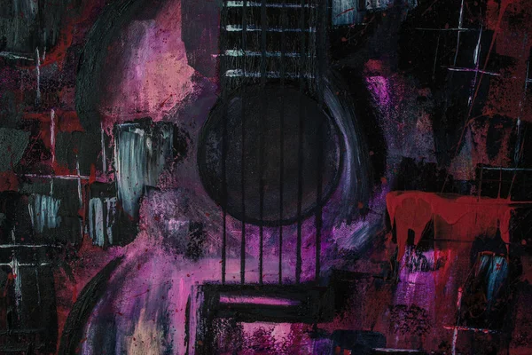 Soyut yağlıboya. Gitar. Kırmızı Gitar. Arka plan, doku.