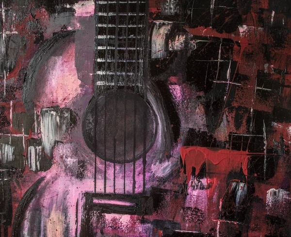 Abstract oil painting. Guitar. Red Guitar. Background, texture.