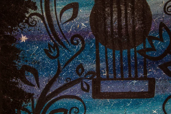 Yağlı boya gitar. Yıldızlı bir arka planda gitar. Arka plan. Doku.