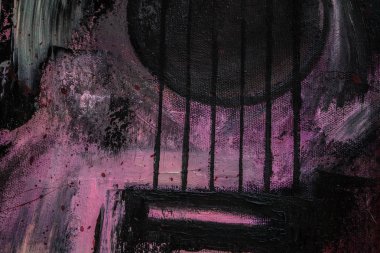 Yağlı boya gitar. Soyut gitar. Tuval üzerine güzel kırmızı gitar. Arka plan. Doku.