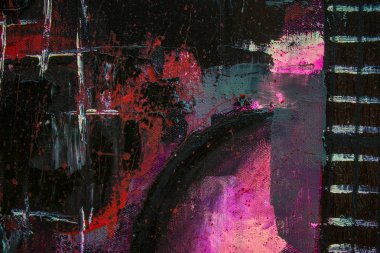 Yağlı boya gitar. Soyut gitar. Tuval üzerine güzel kırmızı gitar. Arka plan. Doku.