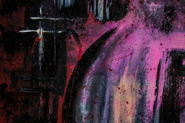 Yağlı boya gitar. Soyut gitar. Tuval üzerine güzel kırmızı gitar. Arka plan. Doku.