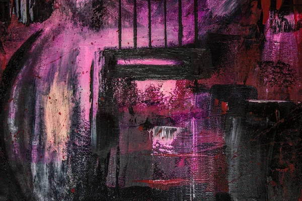 Yağlı boya gitar. Soyut gitar. Tuval üzerine güzel kırmızı gitar. Arka plan. Doku.