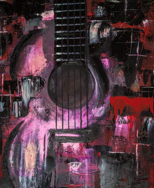 Oil Painting Guitar Abstract Guitar Beautiful Red Guitar Canvas Background — Stock Photo, Image