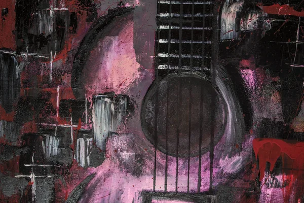 Yağlı Boya Gitar Soyut Gitar Tuval Üzerine Güzel Kırmızı Gitar — Stok fotoğraf