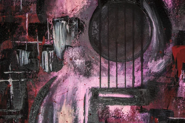 Yağlı boya gitar. Soyut gitar. Tuval üzerine güzel kırmızı gitar. Arka plan. Doku.