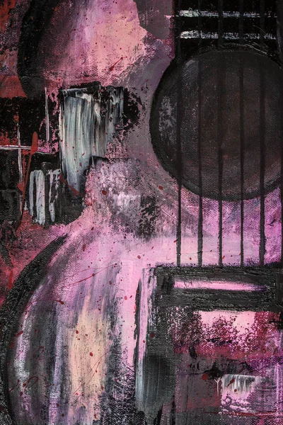 Yağlı boya gitar. Soyut gitar. Tuval üzerine güzel kırmızı gitar. Arka plan. Doku.