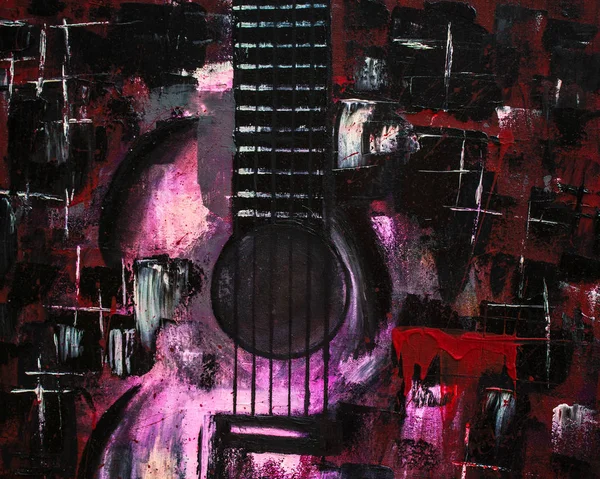 Guitarra Pintura Óleo Violão Abstrato Bela Guitarra Vermelha Sobre Tela — Fotografia de Stock