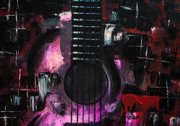 Олійний Живопис Гітара Абстрактна Гітара Прекрасна Червона Гітара Полотні Тло — стокове фото