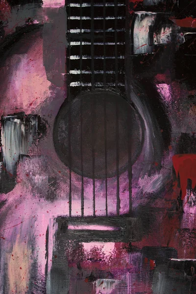 Yağlı boya gitar. Soyut gitar. Tuval üzerine güzel kırmızı gitar. Arka plan. Doku.