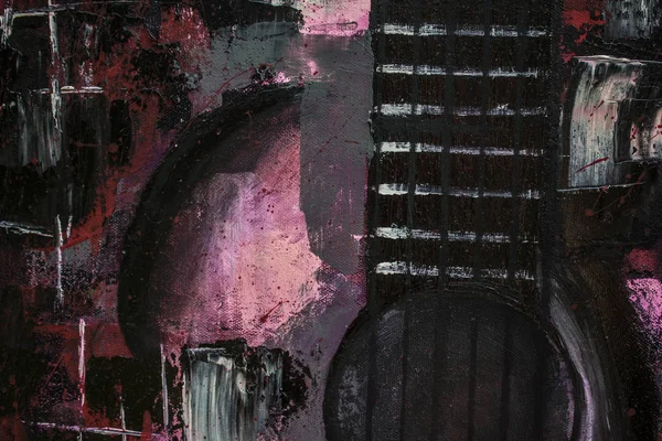 Yağlı boya gitar. Soyut gitar. Tuval üzerine güzel kırmızı gitar. Arka plan. Doku.