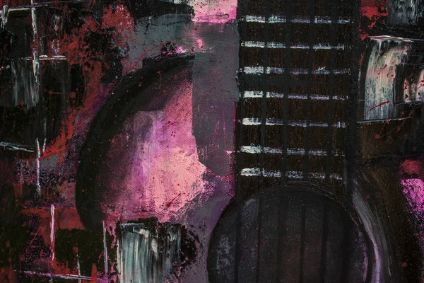 Yağlı boya gitar. Soyut gitar. Tuval üzerine güzel kırmızı gitar. Arka plan. Doku.