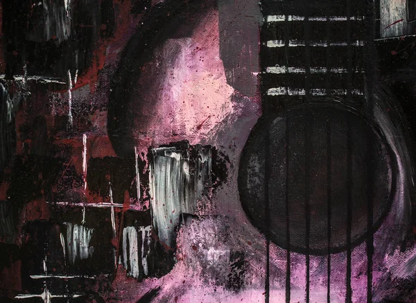 Yağlı boya gitar. Soyut gitar. Tuval üzerine güzel kırmızı gitar. Arka plan. Doku.