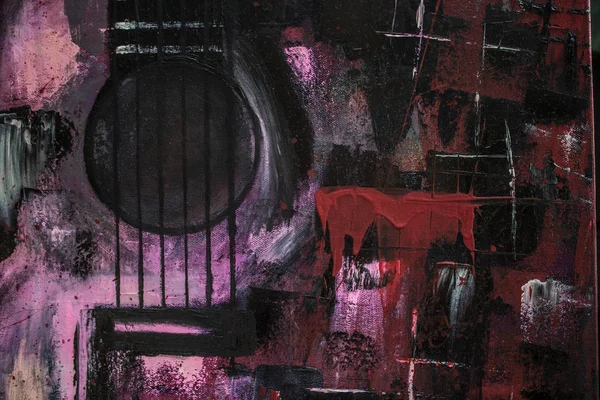 Yağlı boya gitar. Soyut gitar. Tuval üzerine güzel kırmızı gitar. Arka plan. Doku.