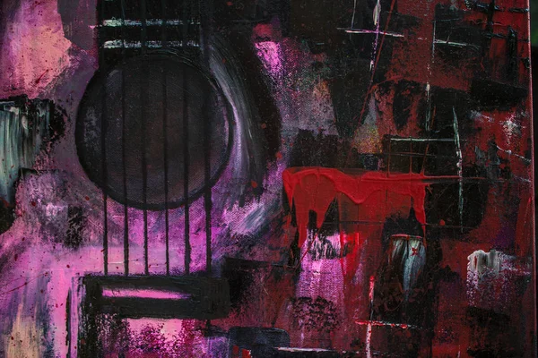 Yağlı boya gitar. Soyut gitar. Tuval üzerine güzel kırmızı gitar. Arka plan. Doku.