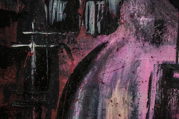 Yağlı boya gitar. Soyut gitar. Tuval üzerine güzel kırmızı gitar. Arka plan. Doku.