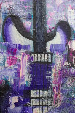 Gitar yağı boyama. Gitar tuvalde. Violet soyut gitar. Geçmişi. Doku.