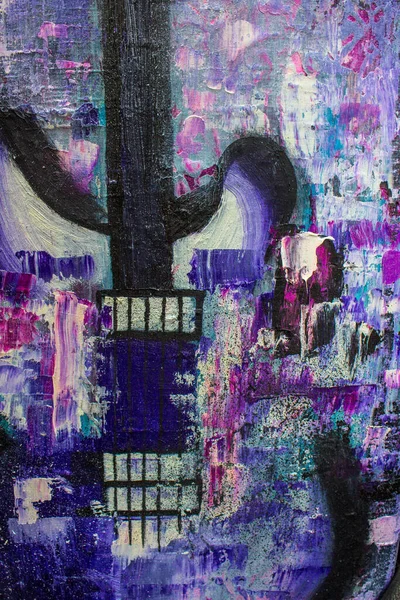 Gitar yağı boyama. Gitar tuvalde. Violet soyut gitar. Geçmişi. Doku.