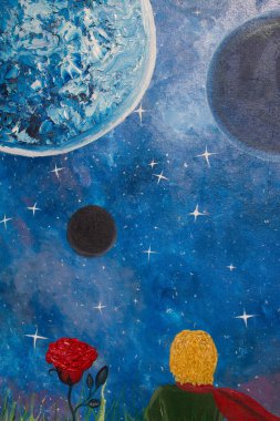 Yağlı boya. Küçük Prens. Arkaplan.