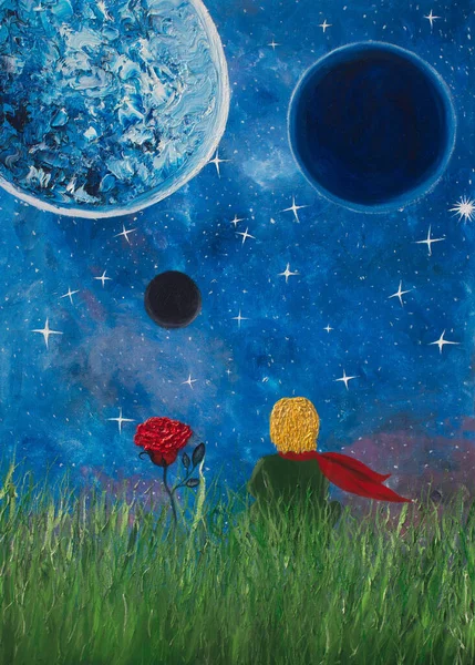 Yağlı boya. Küçük Prens. Arkaplan.