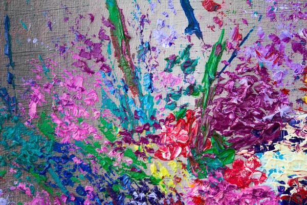 Janela Pintura Óleo Com Flores Contexto Textura — Fotografia de Stock