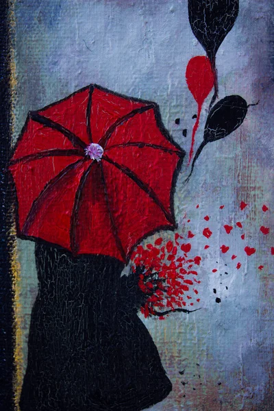 Olieverfschilderij Koppel Verliefd Geliefden Onder Een Paraplu Achtergrond Textuur Ontwerp — Stockfoto