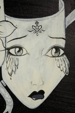 Maske yağı boyası. Üzgün ve neşeli maskeler. Geçmişi. Doku.