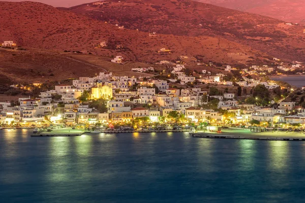 Port Gavrio Nocą Wyspie Andros Grecji — Zdjęcie stockowe