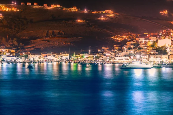 Widok Nocny Port Gavrio Wyspie Andros Grecji — Zdjęcie stockowe