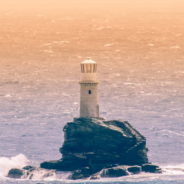 Lighthouse Tourlitis Andros Island Greece — Stock Photo, Image