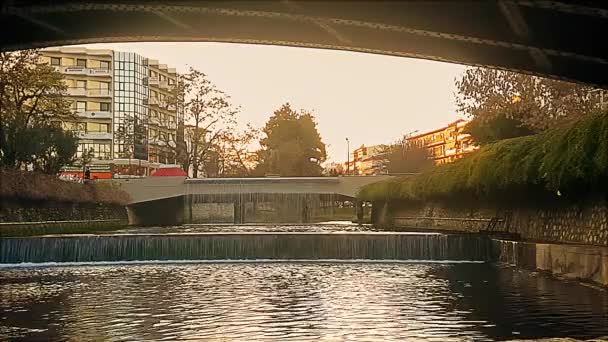 Trikala Griekenland December 2018 Trikala Bridge Landschap Met Mensen Die — Stockvideo