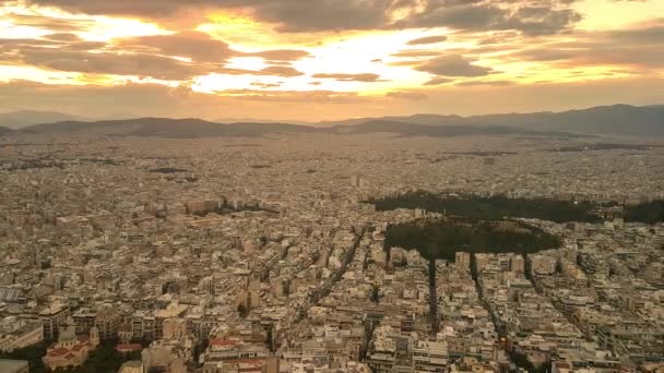 Ηλιοβασίλεμα Στην Αθήνα Στην Ελλάδα Προβολή Από Την Κορυφή — Αρχείο Βίντεο