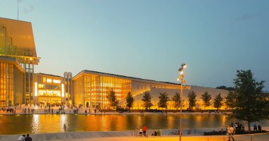 Athens, Greece 9 September 2017. Panorama of people visiting Stavros Niarchos modern building.
