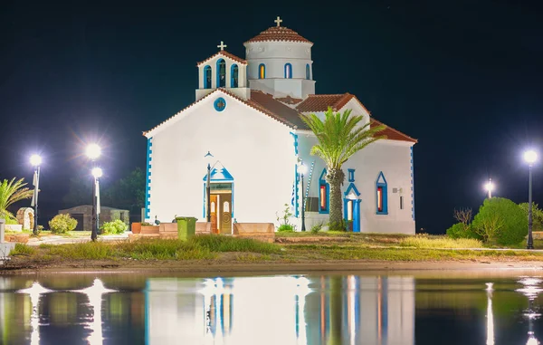 Kościół Spyridona Wyspie Elafonisos Grecji Nocą — Zdjęcie stockowe