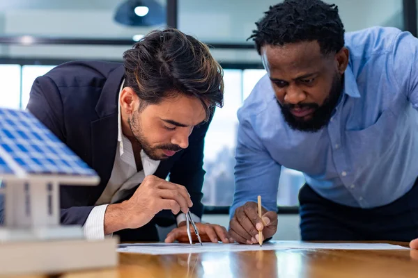 Team Architecture Businessman Discussing Brainstorming Floor Plan Modification Real Estate — Stock Photo, Image