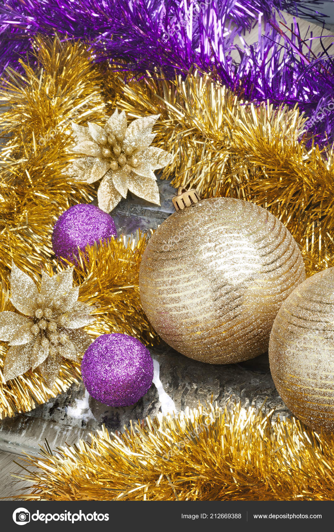 Colorful Vivid Christmas Arrangement Close View Christmas Golden
