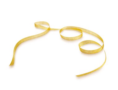 Beyaz arka planda yumuşak gölgeli altın renkli bayram bandı.