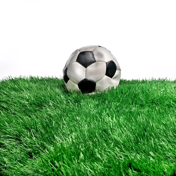 Deflacted Football Ball Green Field — Stock Photo, Image