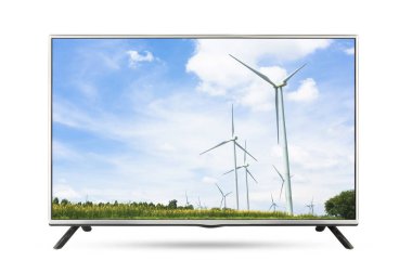 TV düz ekran manzara beyaz arka plan izole. kırpma yolu