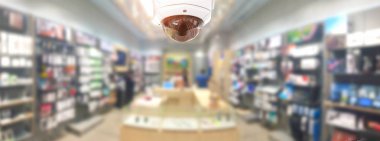 CCTV güvenlik panorama shop mağazası bulanık arka plan ile.