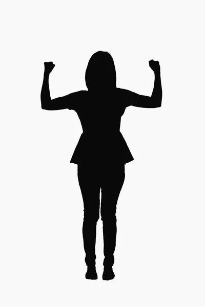 Αντίληψη Κίνησης Ισχυρή Νεαρή Γυναίκα Θέτουν Λευκό Φόντο — Φωτογραφία Αρχείου