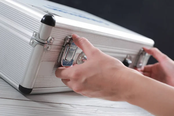 Hands Business Open Luggage Storage Documents — Stock Photo, Image