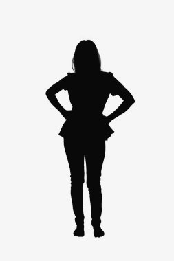 Hareket kavramı - beyaz arka plan üzerinde akimbo duran genç kadın.