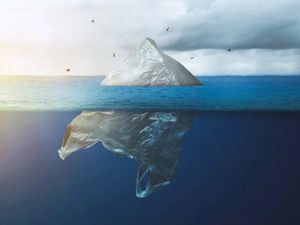 Global warming in the Arctic. Plastic bag iceberg with the bird,