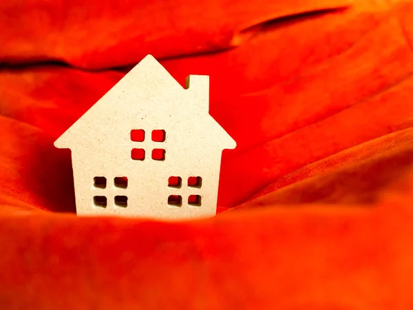 Wood Home Toy Vivid Orange Fabric Build Home Home Loan — ストック写真