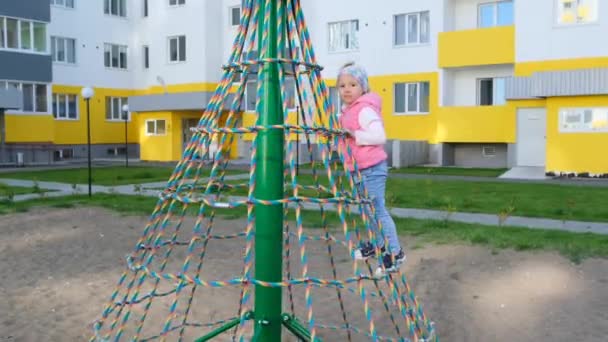 Happy Girl Playing Playground Having Fun Slow Motion Joyful Active — Stock Video