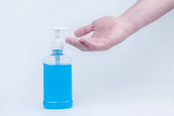 bottle of hand sanitizer, hand disinfecting gel, crucial for coronavirus prevention through antibacterial hygiene